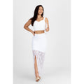 Conjunto Cropped e Saia de Renda com Fenda Lateral Branco