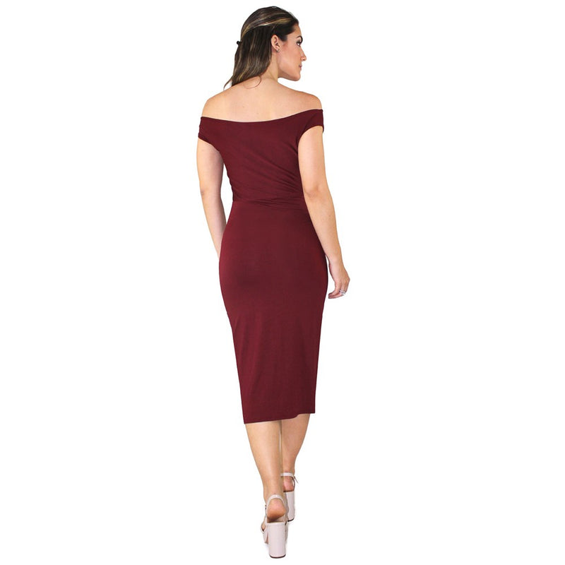 Vestido Feminino Ombro a Ombro com Fenda