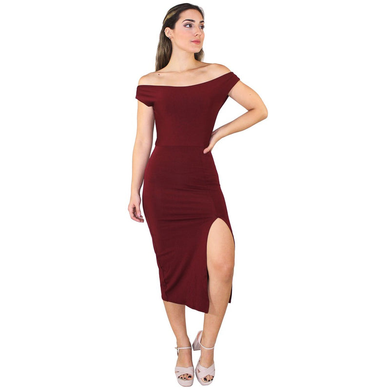 Vestido Feminino Ombro a Ombro com Fenda