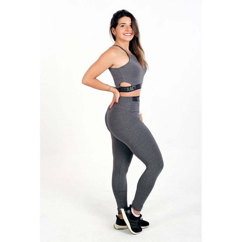 Conjunto Fitness Calça Legging Cintura Alta + Cropped Alcinha com Elásticos