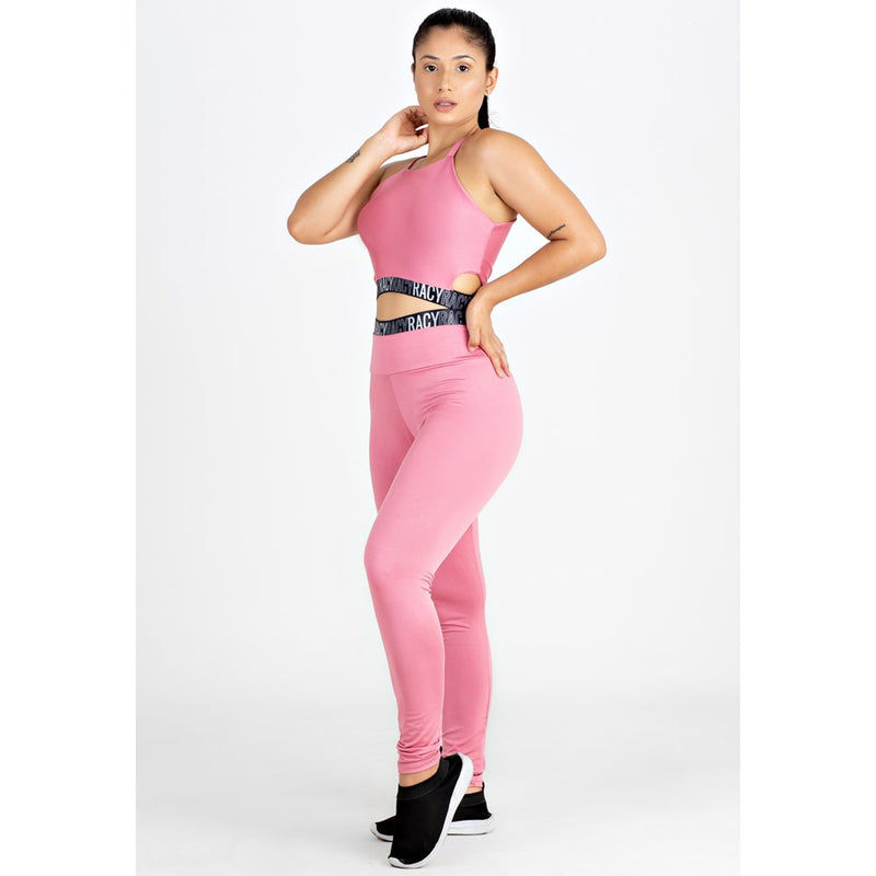 Conjunto Fitness Calça Legging Cintura Alta + Cropped Alcinha com Elásticos