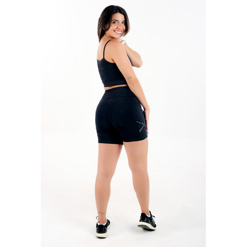 Conjunto Fitness Short Cintura Alta + Cropped com Elásticos em X