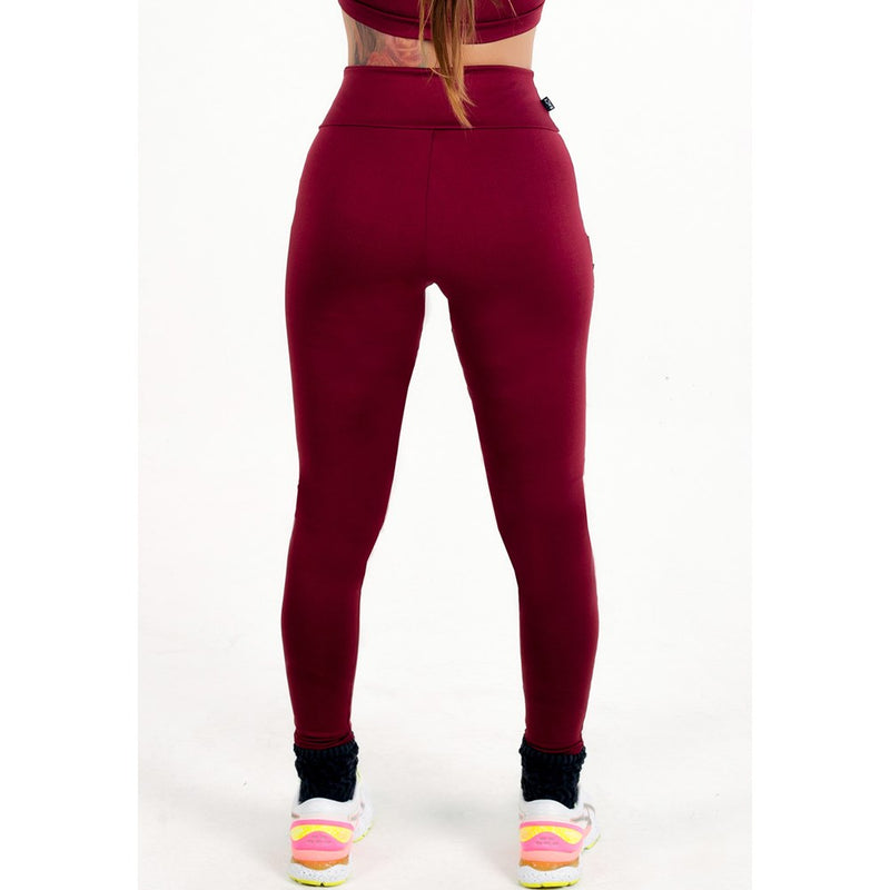 Calça Legging Cintura Alta Marsala com Bolso e Elástico